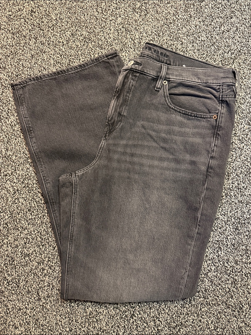American Eagle Outfitters Women's Washed Charcoal Distressed Jeans Wide Straight